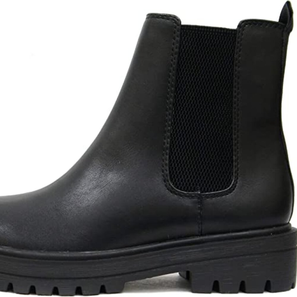 SODA Women Lug Sole Low Heel Chelsea Fashion Ankle Bootie Double Elastic Gore